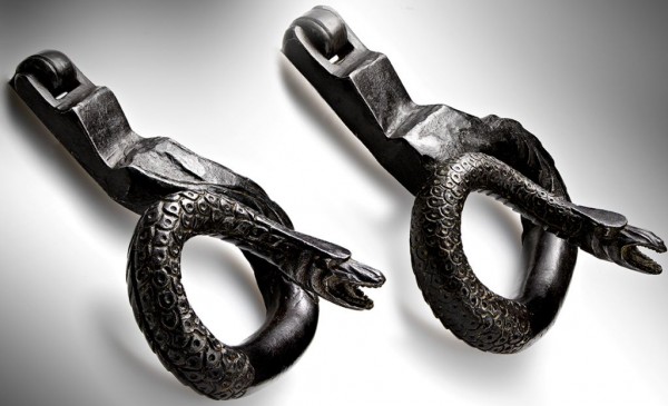 pair of doorkncockers-engraved iron-Italy 16th century